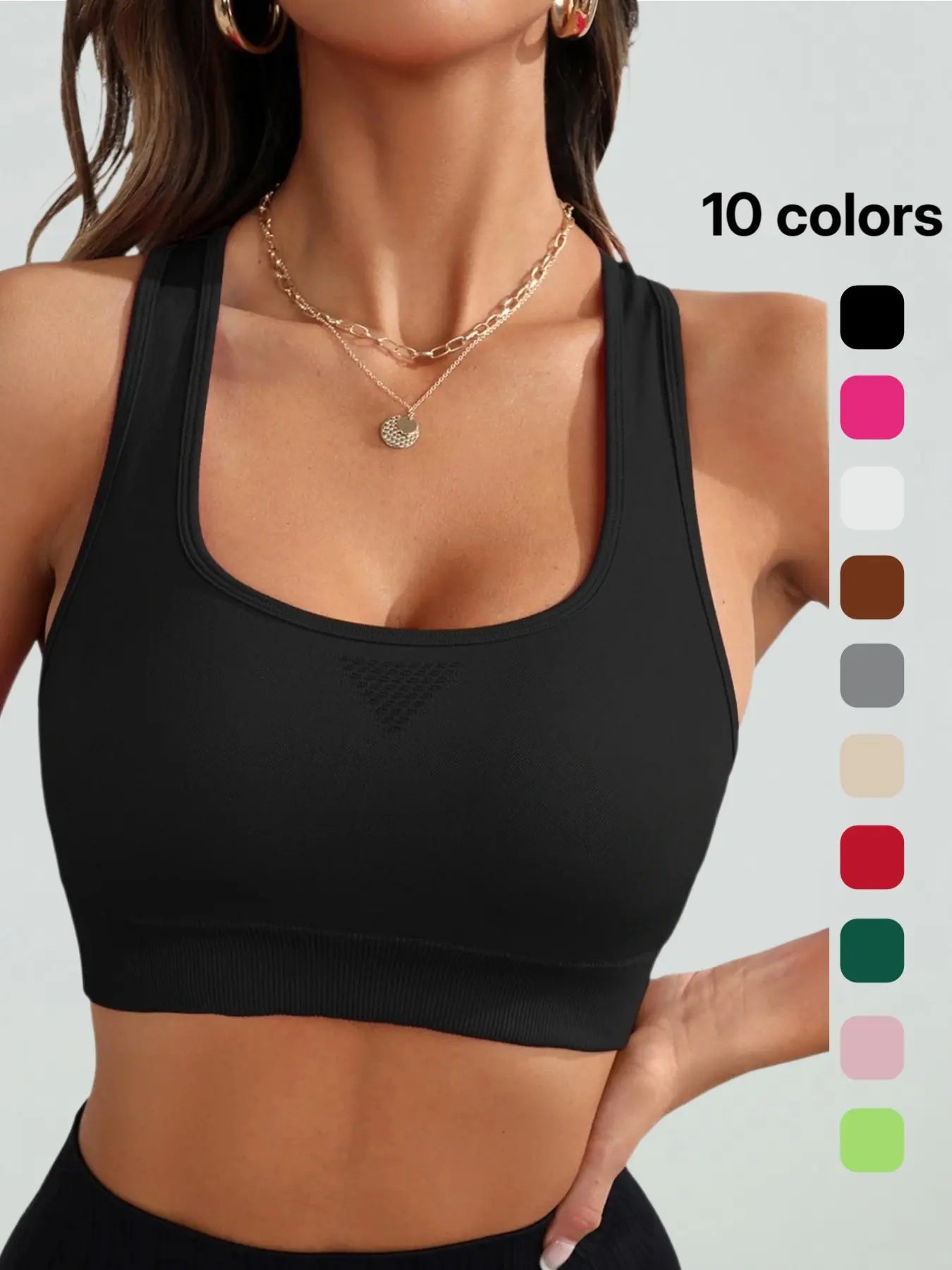 Women'S Solid Sports Vest, Sporty High-Stretch Detachable Pad Crop Tank Top, Women'S Sport & Outdoor Clothing for Summer, Sports Top for Yoga Gym Fitness, Fitness Training Top