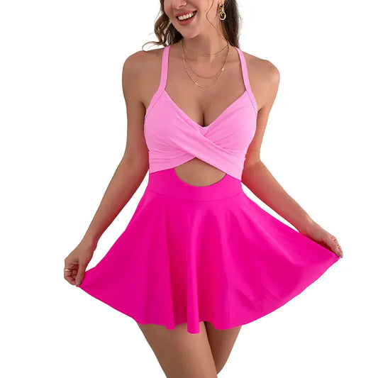 B2Prity Women Cutout One Piece Skirt Swimsuit V Neck Wrap Tie Back Swimdress Tummy Control Bathing Suits High Rise Swimwear High Waist Swimwsuit Summervibes