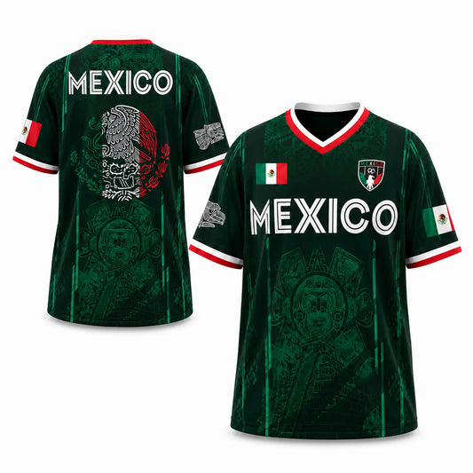 2026 Mexico Soccer Jersey, Chichén Itzá Pyramid Graphic Retro Soccer Jersey, All over Print, Casual Style for All Seasons, Classic Throwback Jersey Sportswear Top,Summerwins